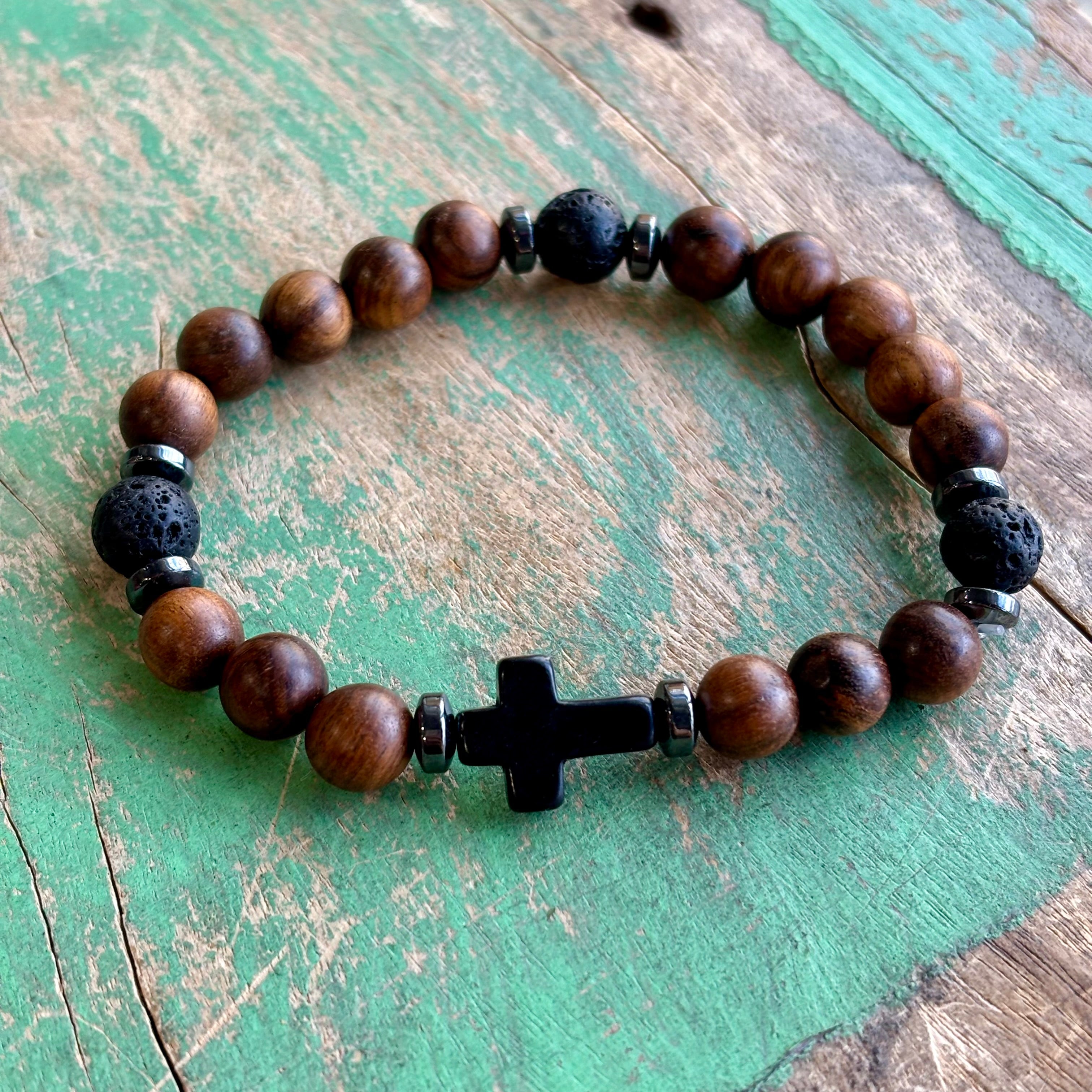 Wood Lava Cross Bracelet