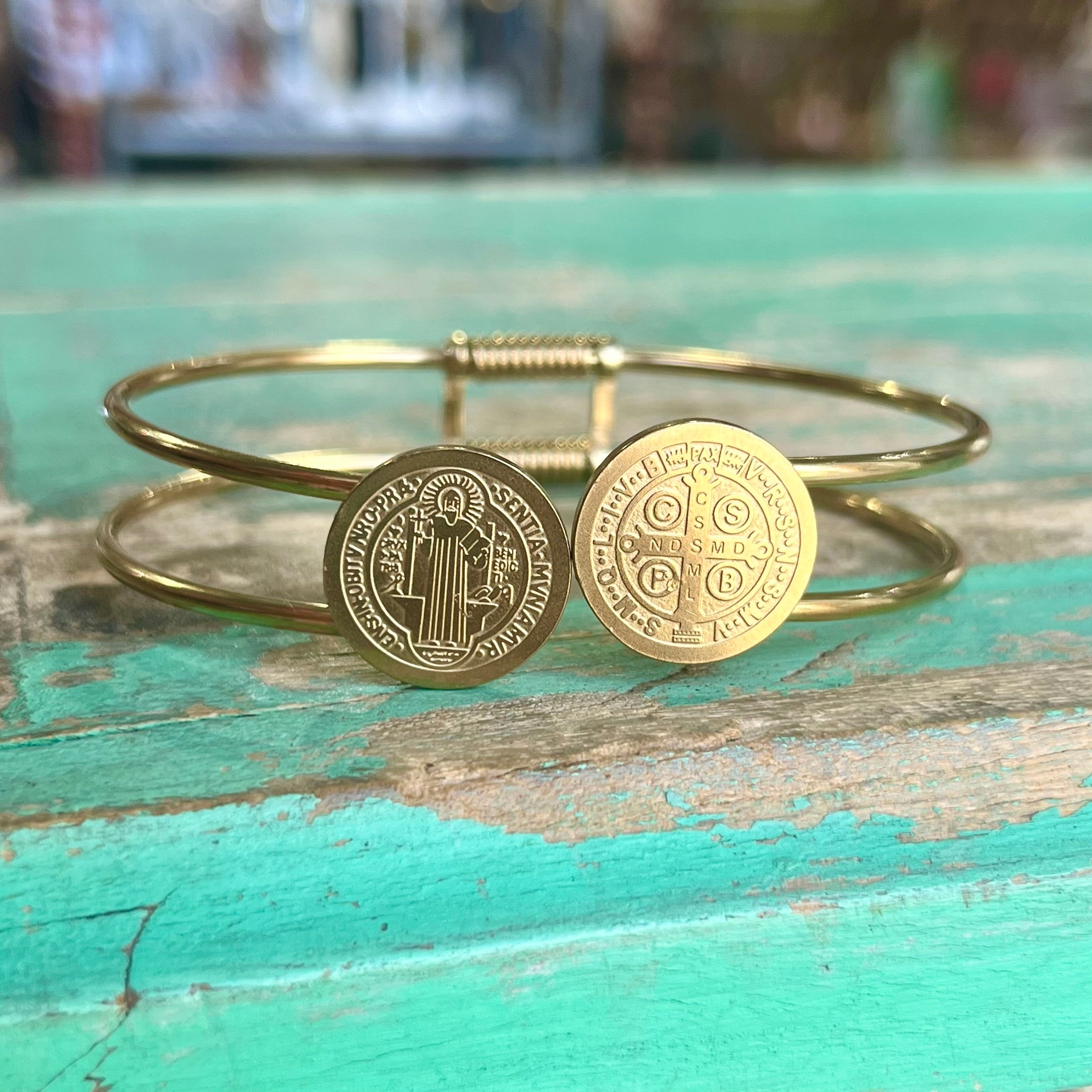 Stainless Steel St Benedict Bangle Bracelet