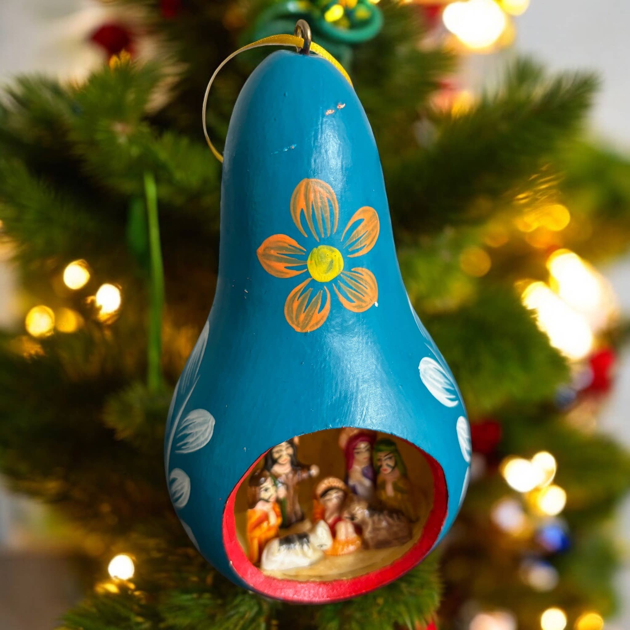 Gourd Christmas Multicolor Tree ornament with Nativity Scene