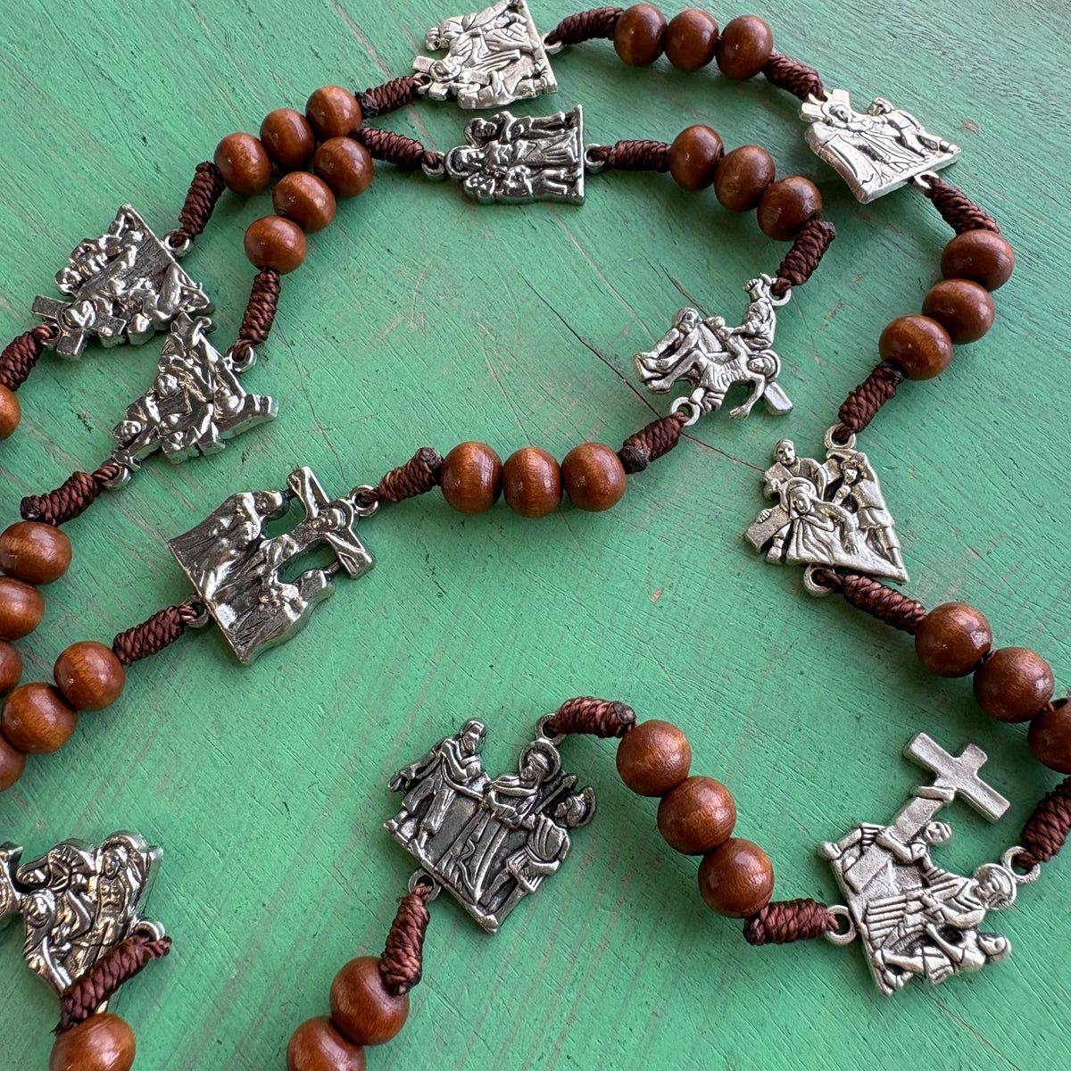 Stations of the Cross Wood Rosary – 36" with Metal Statio