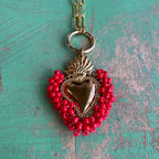 Red Love Sacred Heart Necklace or Earrings