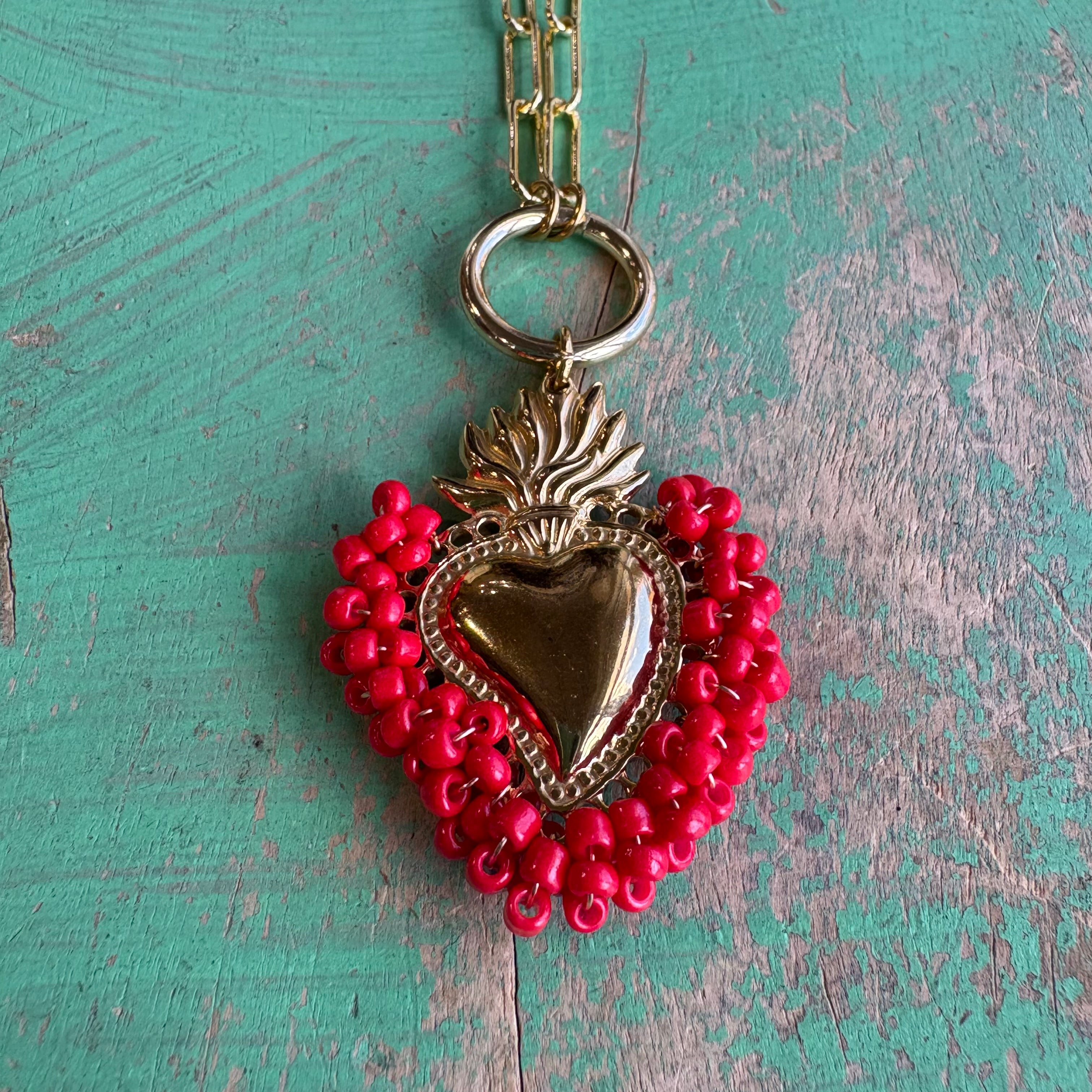 Red Love Sacred Heart Necklace or Earrings