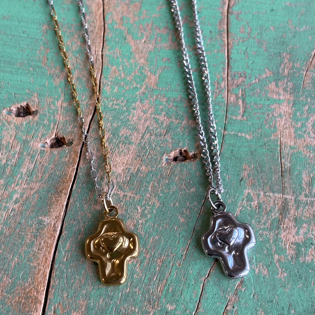 Heart-Centered Cross Necklace – Stainless Steel