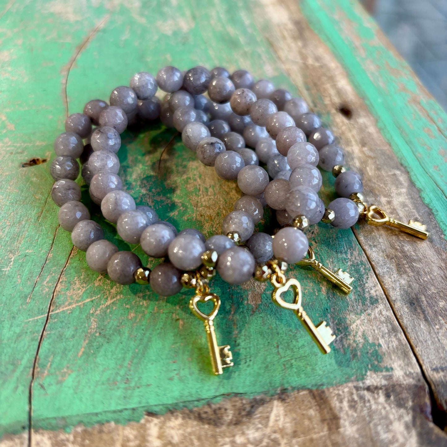 Key To My Heart Grey Jade Bracelet