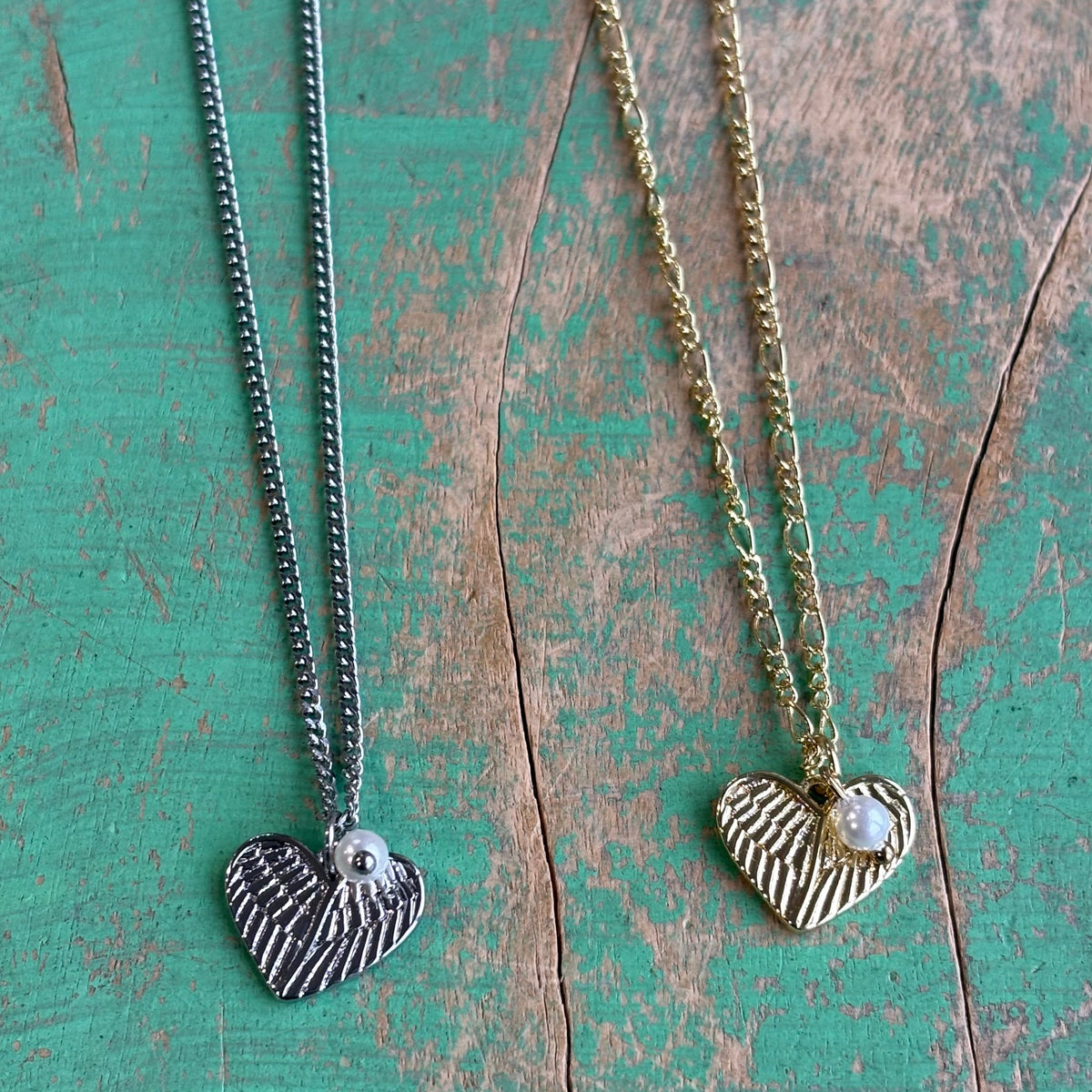 Angel Wings Heart Memorial Necklace with Pearl – Gold or Silver