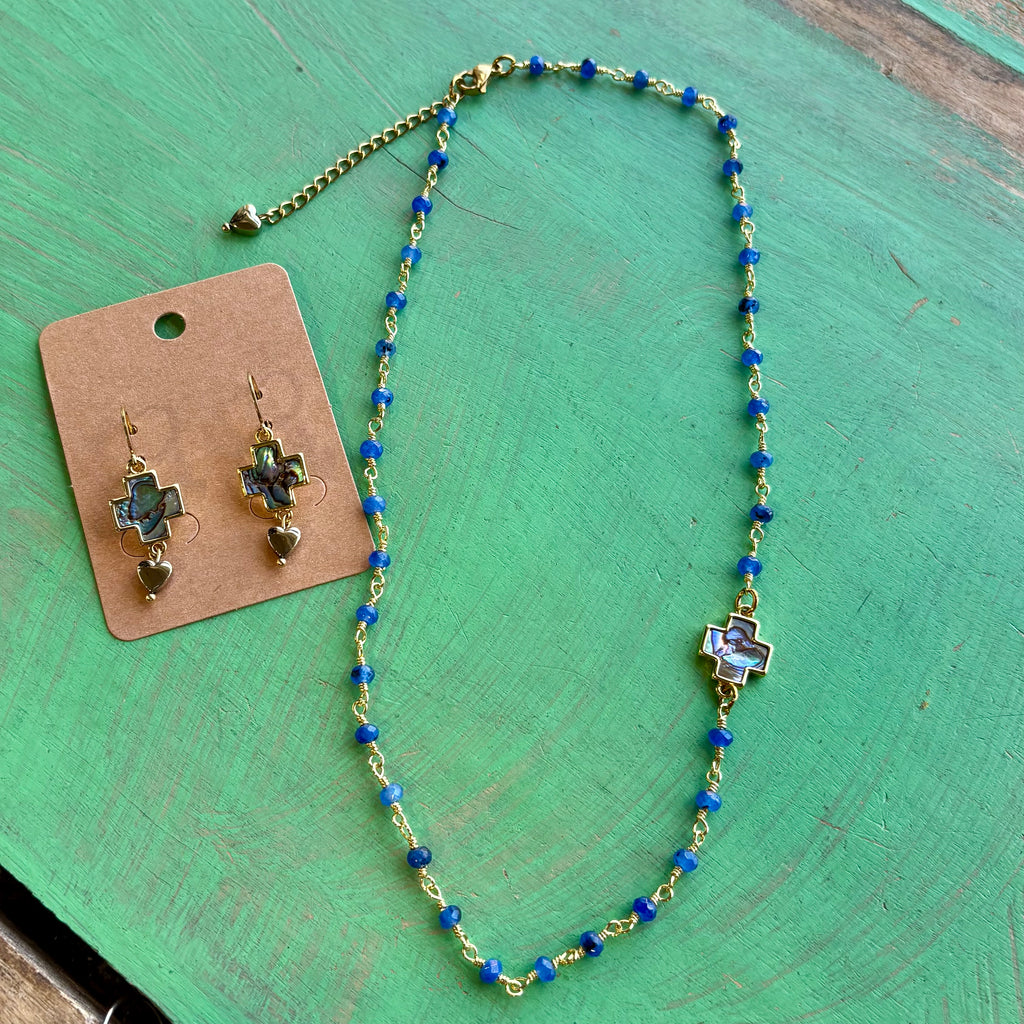 Shell Cross Natural Stone Necklace or Earrings