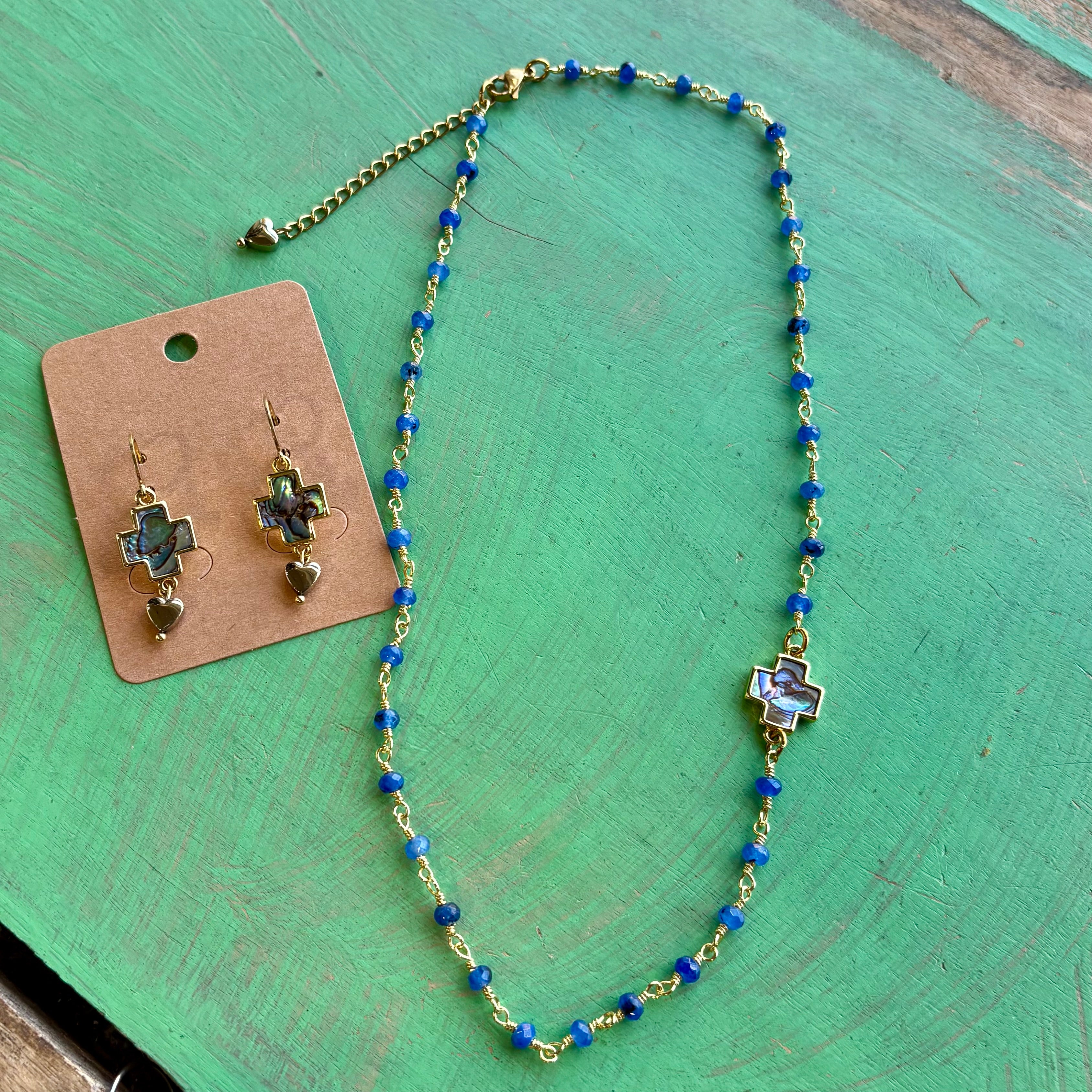 Shell Cross Natural Stone Necklace or Earrings