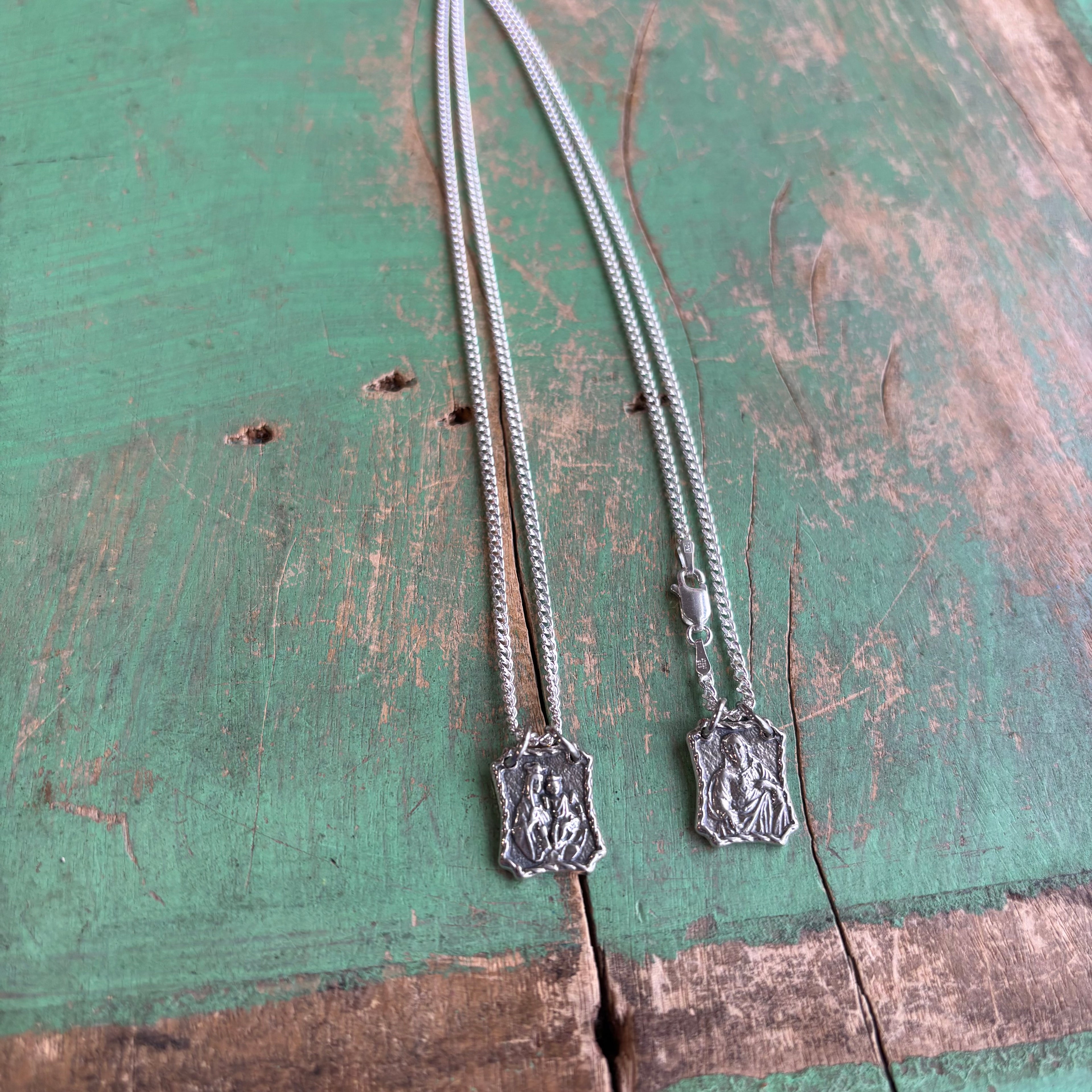 Sterling Silver Scapulars 2 Sided Curb Chain