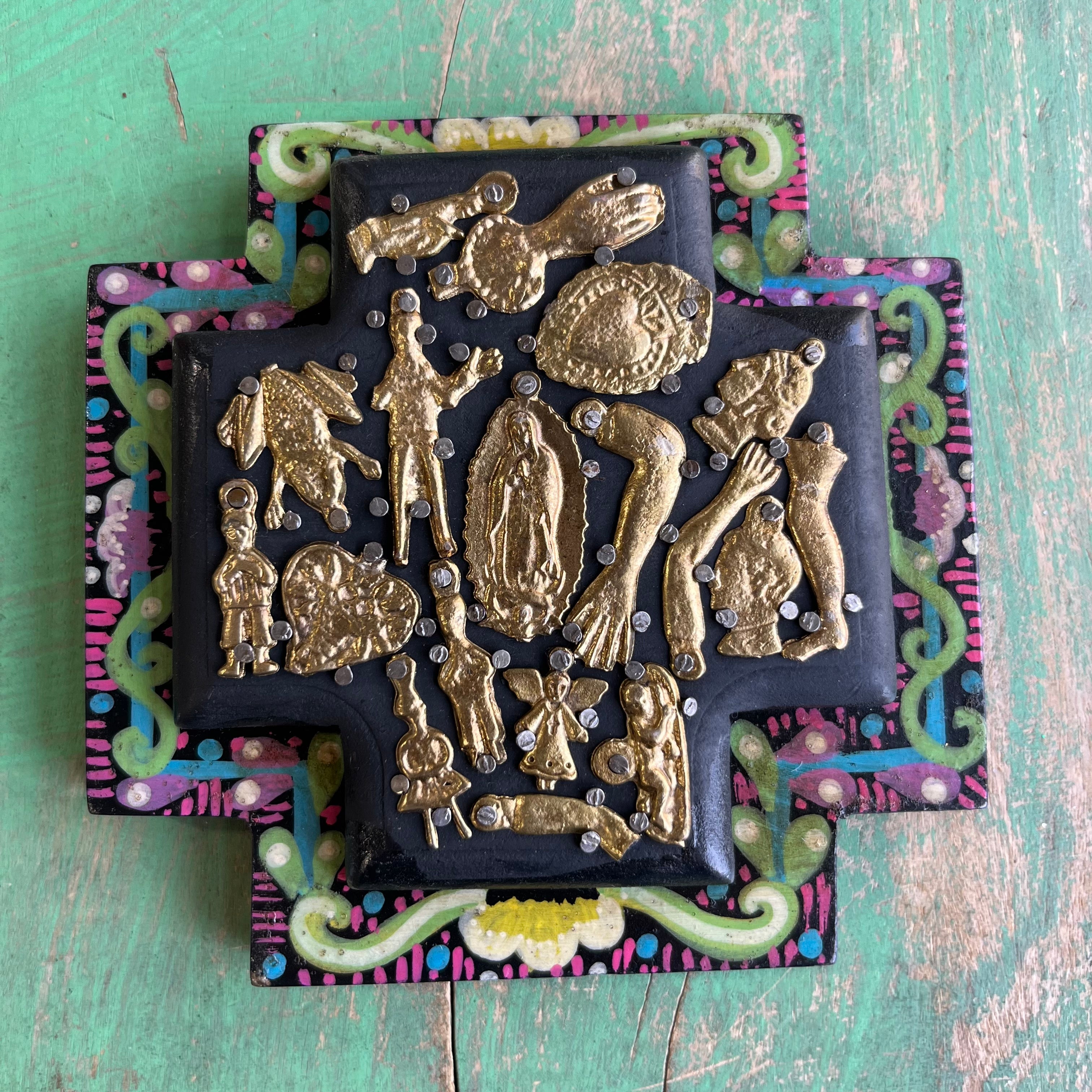 Floral Border Milagros Cross