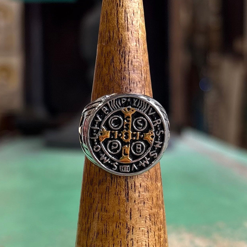 Stainless Steel St Benedict Cross Ring