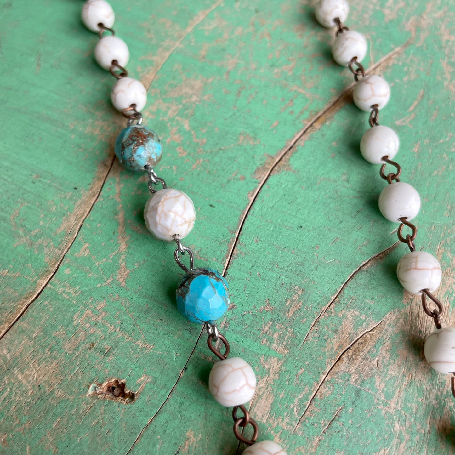 Long Beige and Turquoise Faith Necklace