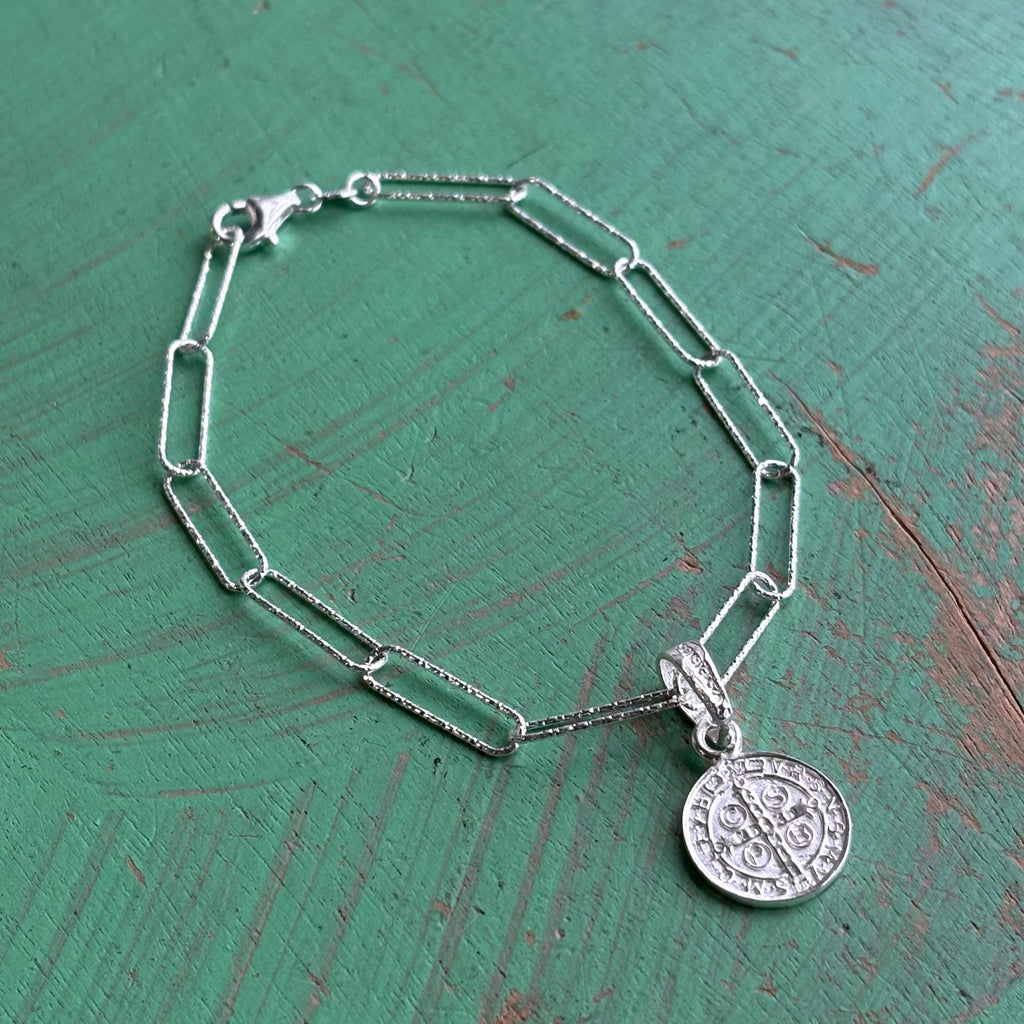 Sterling Silver St Benedict Paperclip Bracelet