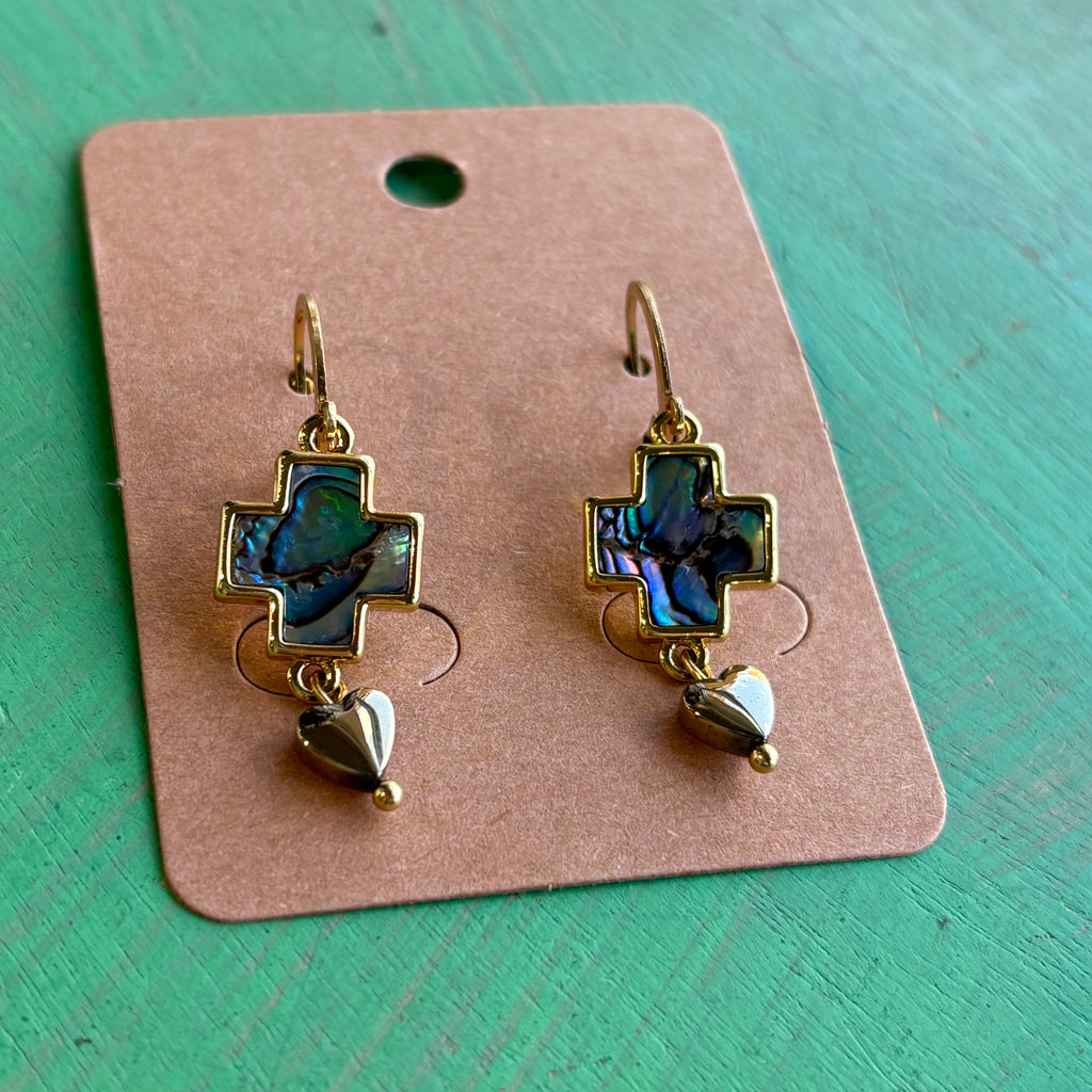 Shell Cross Natural Stone Necklace or Earrings