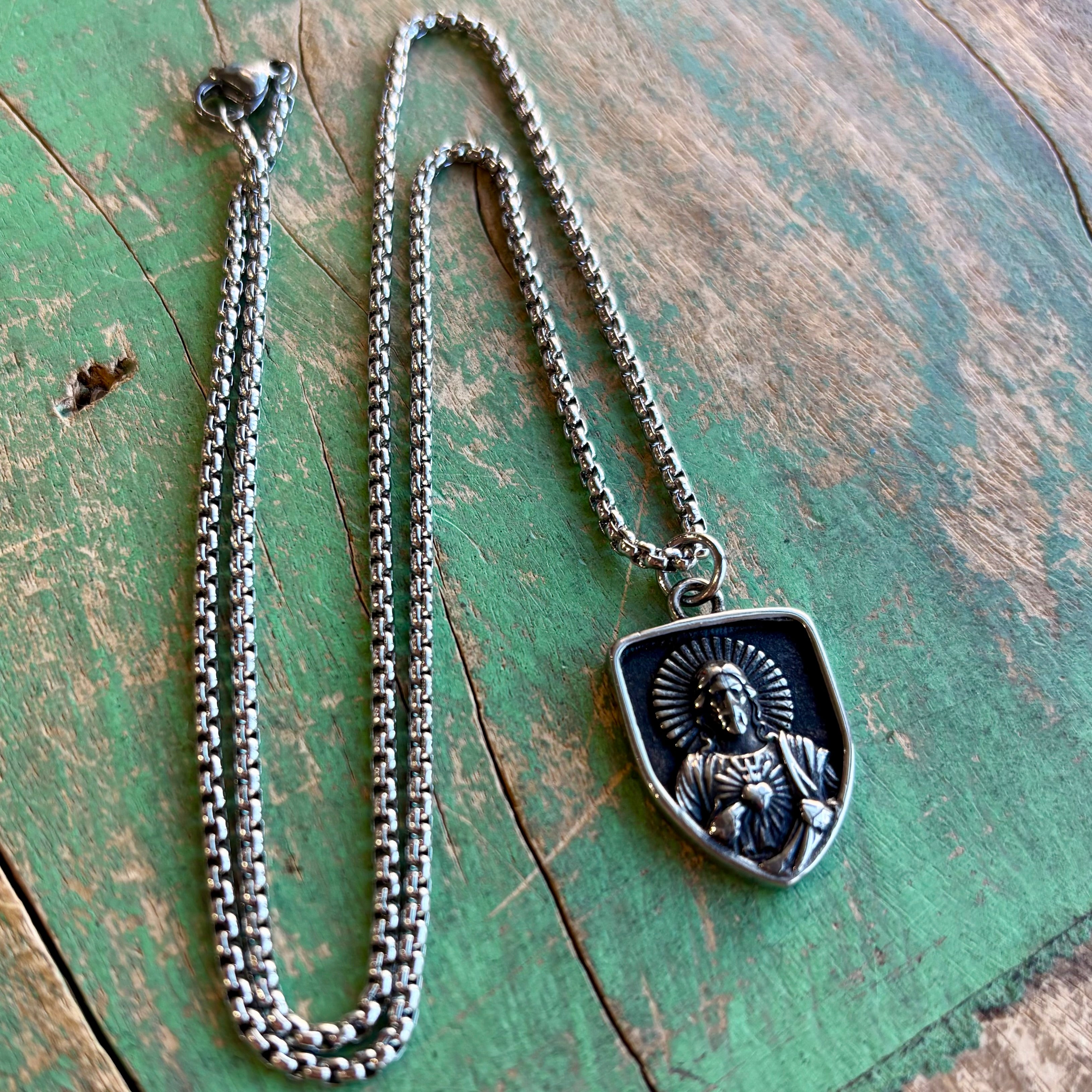 Sacred Heart of Jesus Shield Necklace
