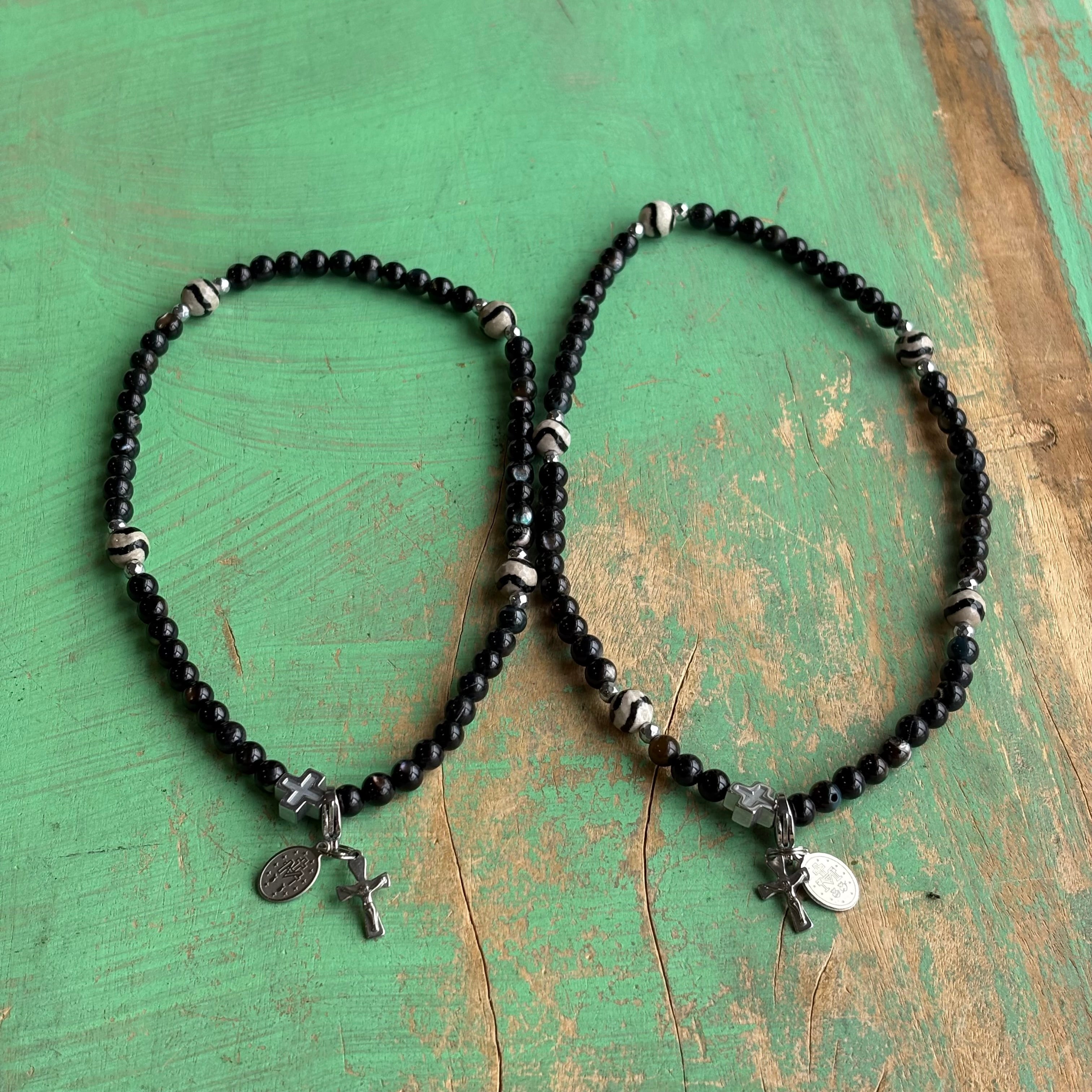 Rosary Wrap Bracelet with Silver Accents