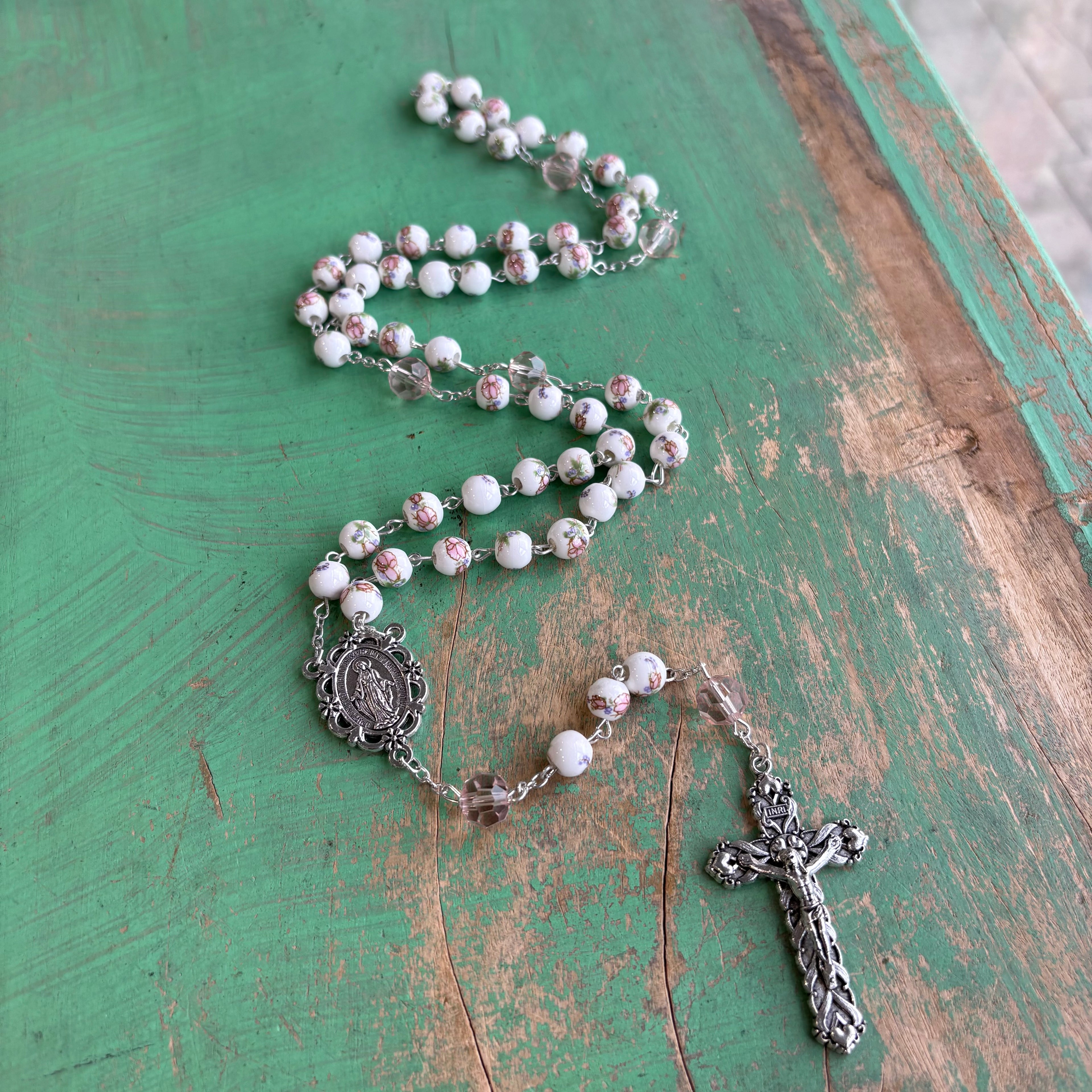 Miraculous Floral Blush Rosary