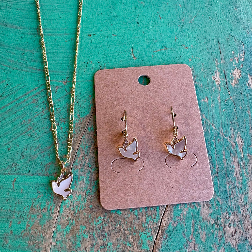 Figaro Chain with Mother of Pearl Holy Spirit Necklace or Earrings