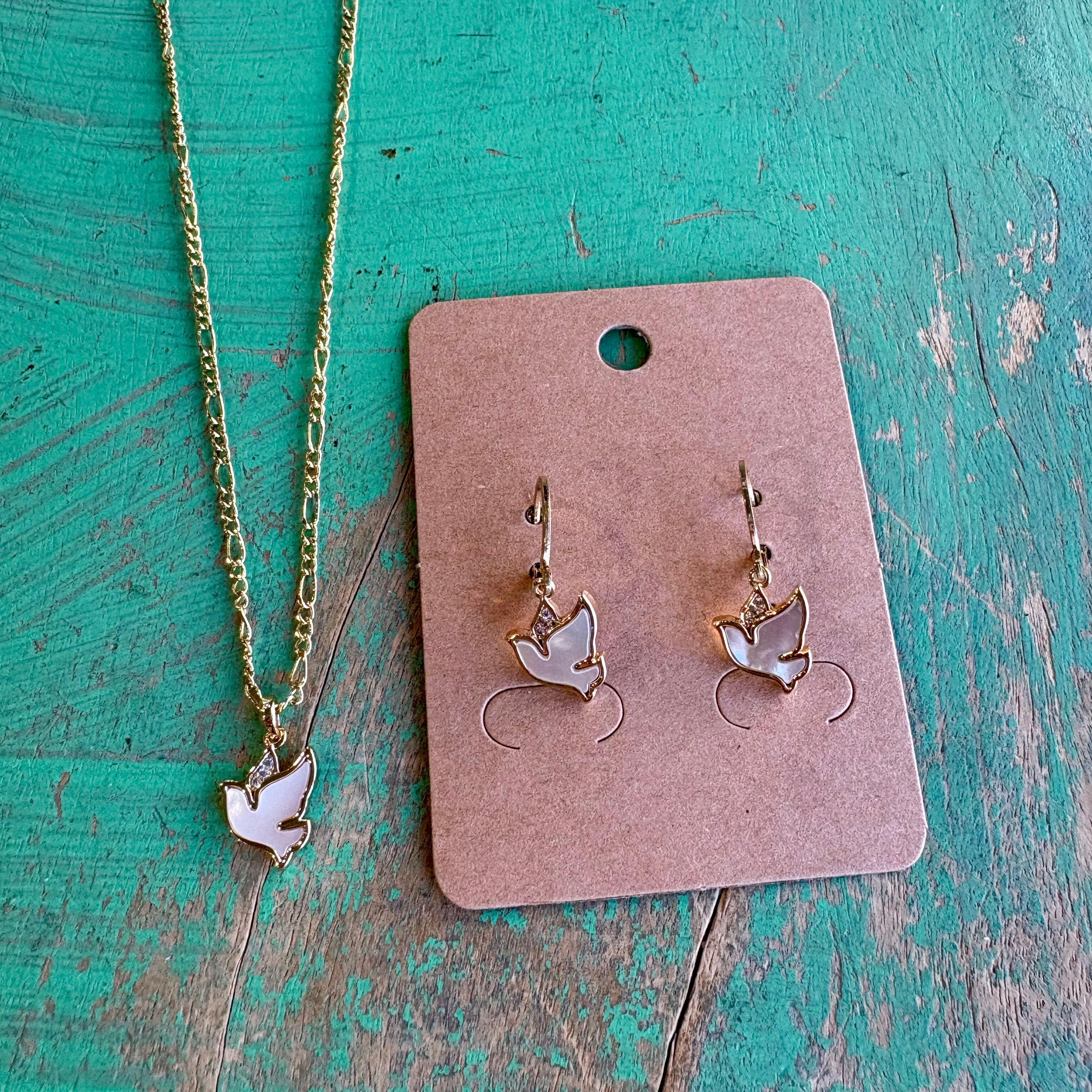 Figaro Chain with Mother of Pearl Holy Spirit Necklace or Earrings