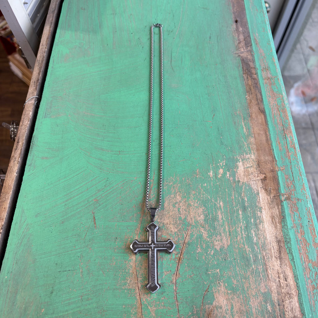 Stainless Steel Big Our Father Cross Necklace