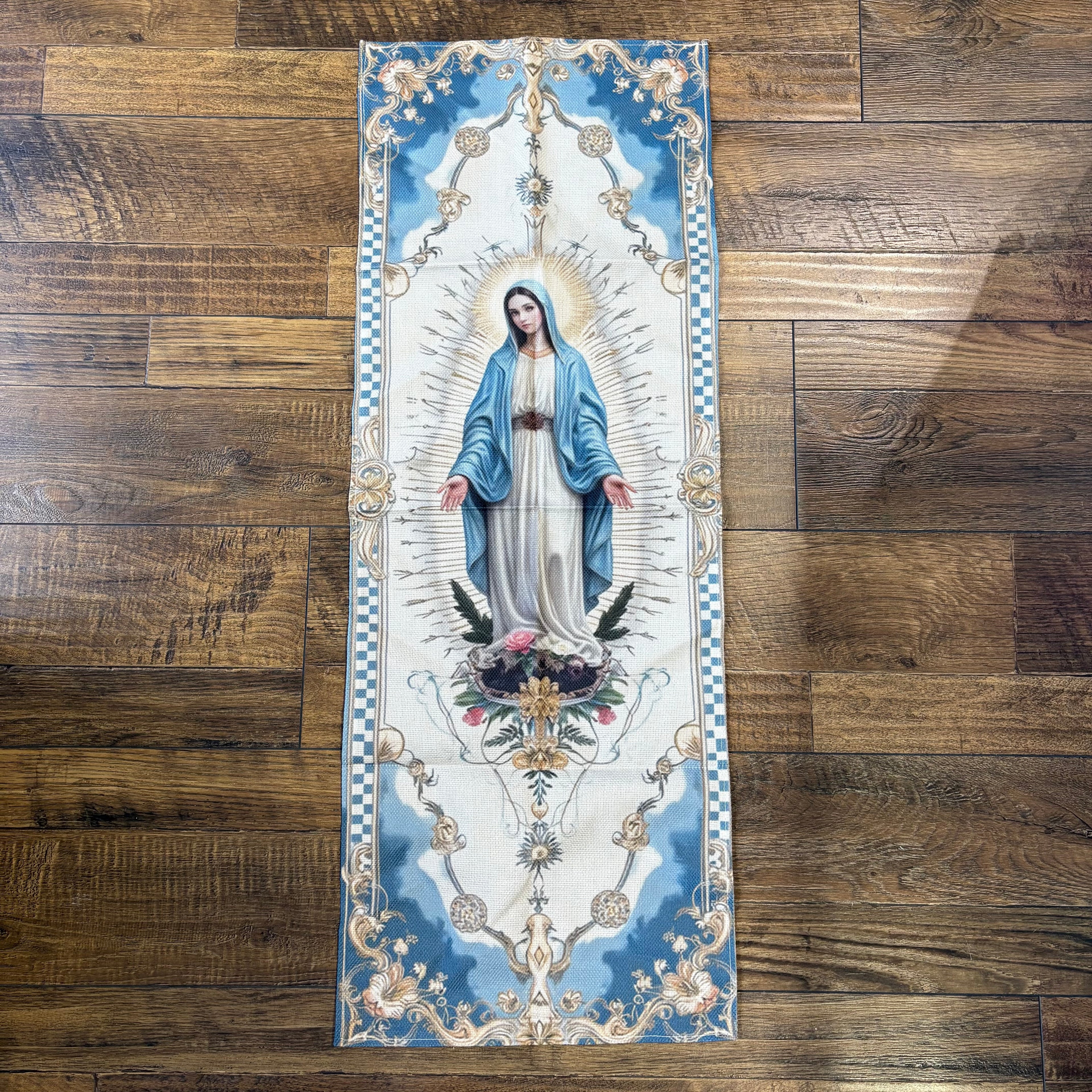 Blue Virgin Mary Table Runner