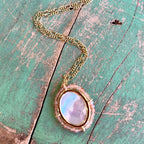 Figaro Chain with Oval Our Lady of Grace Mother of Pearl Beaded Pendant