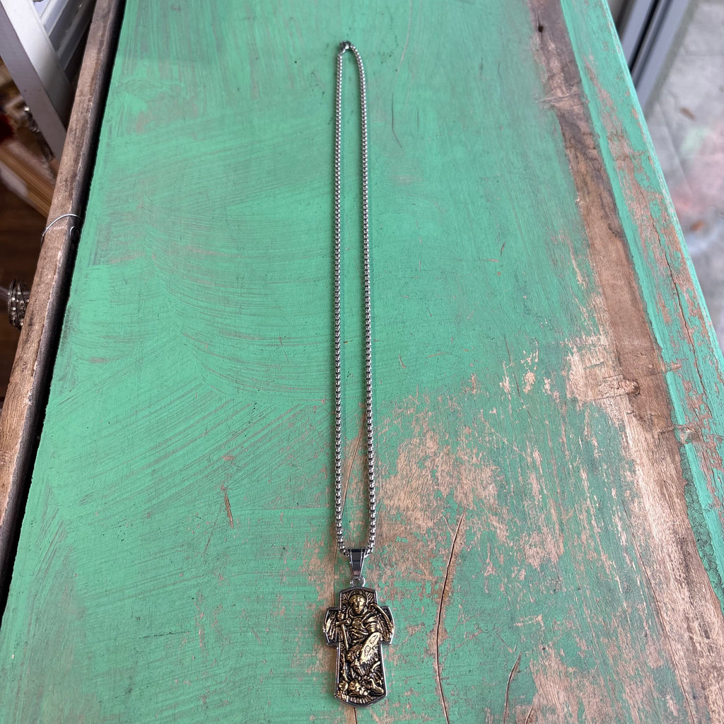St Michael Two Tone Cross Necklace
