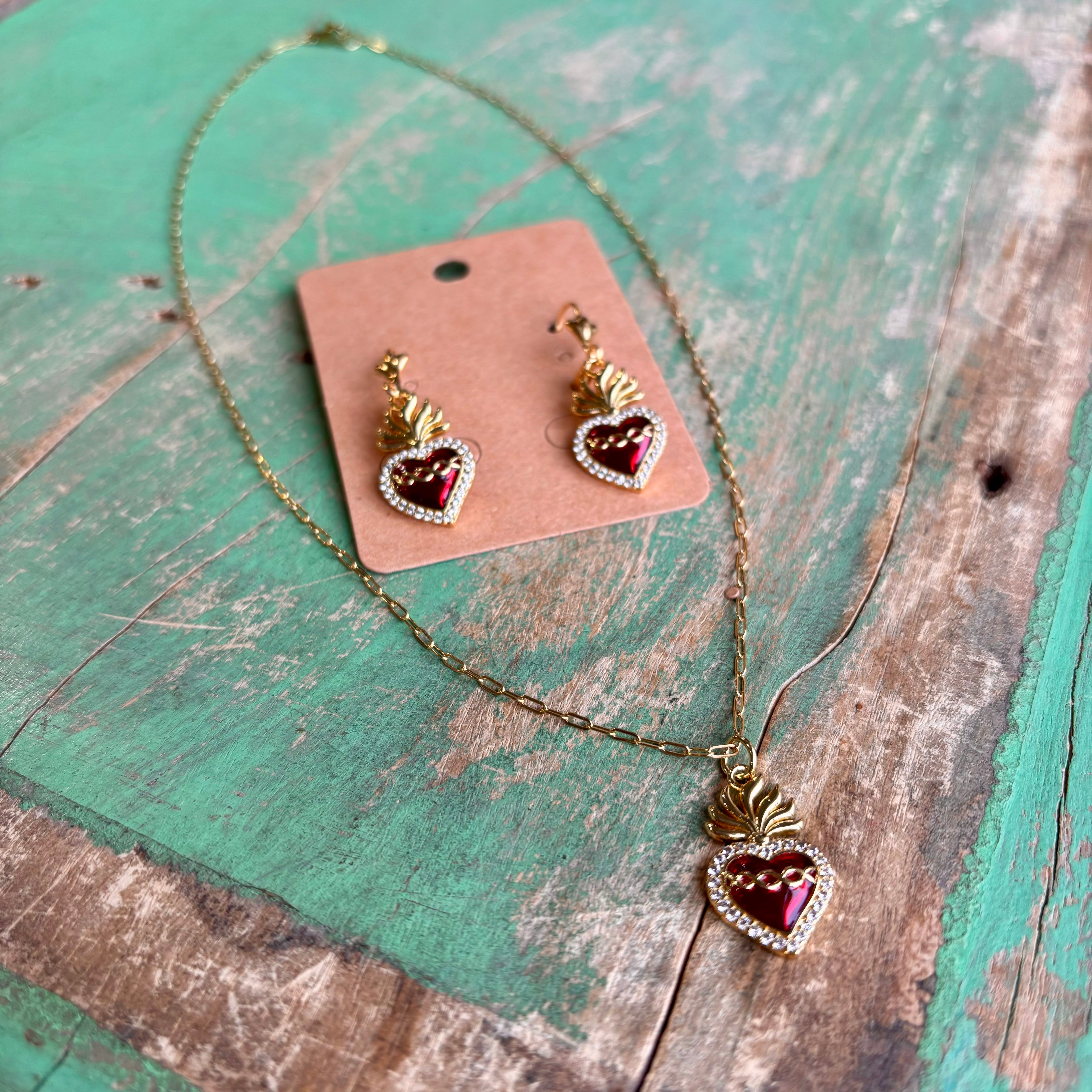 Red Sacred Heart Mini Paperclip Necklace