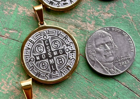 St Benedict Two Tone Stainless Steel Medallions