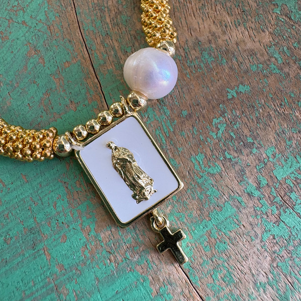 Gold Beaded Freshwater Pearl Faith Bracelets