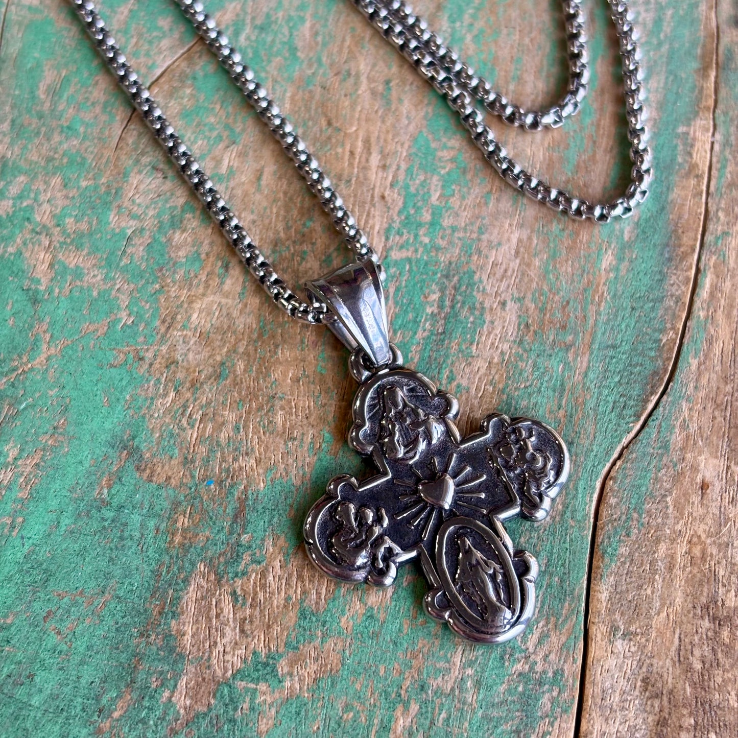 Stainless Steel Five Way Cross Necklace