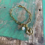Gold Paperclip Sacred Heart and Pearl Necklace or Bracelet