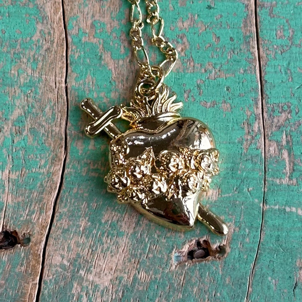 Immaculate Heart of Mary Gold Figaro Necklace