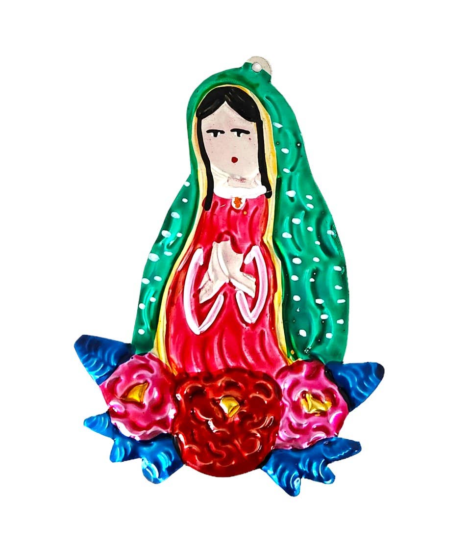 Tin Guadalupe Ornament - Flowers