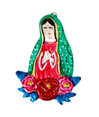 Tin Guadalupe Ornament - Flowers