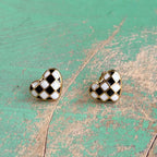 Checkered Gold Stainless Steel Heart Necklace, Earrings or Ring