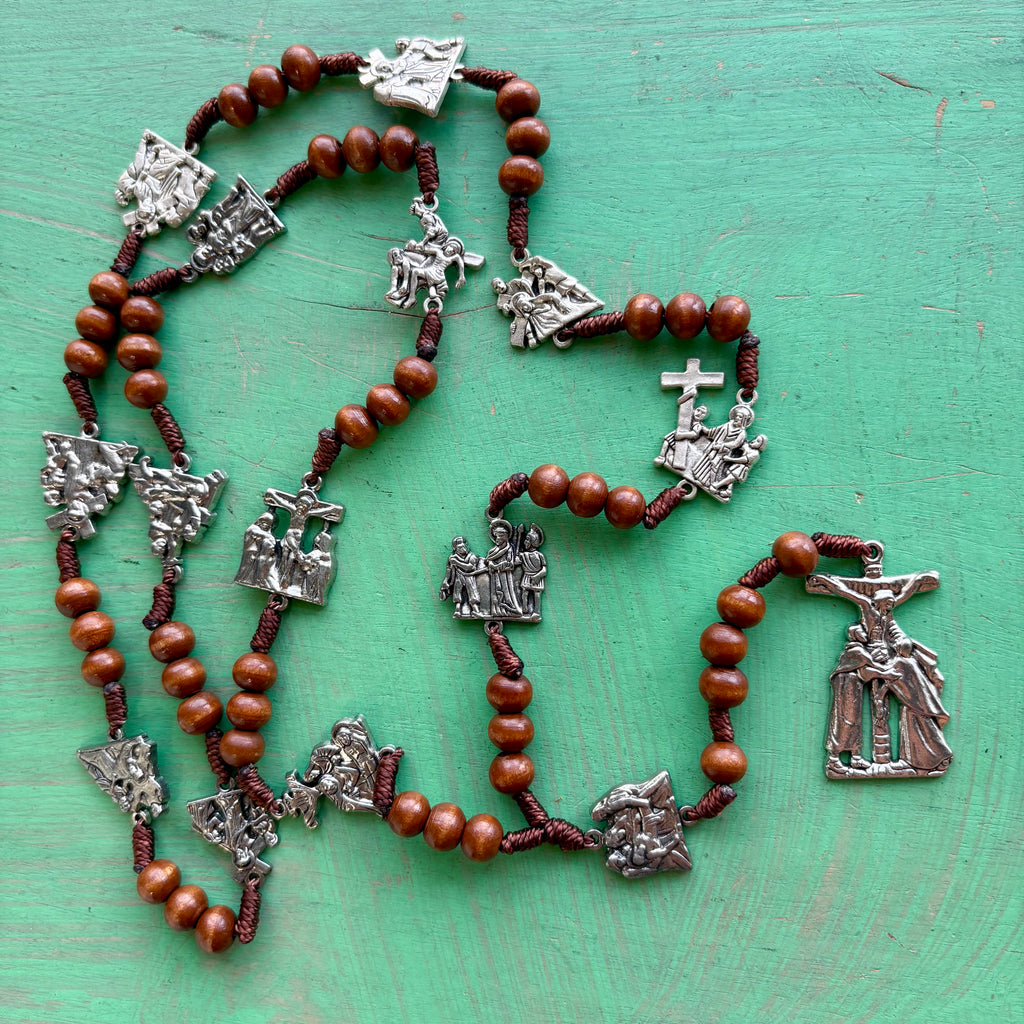Stations of the Cross Wood Rosary – 36" with Metal Statio