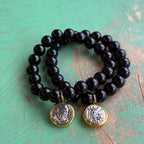 Black Glass Beaded Saint Bracelet or Earrings