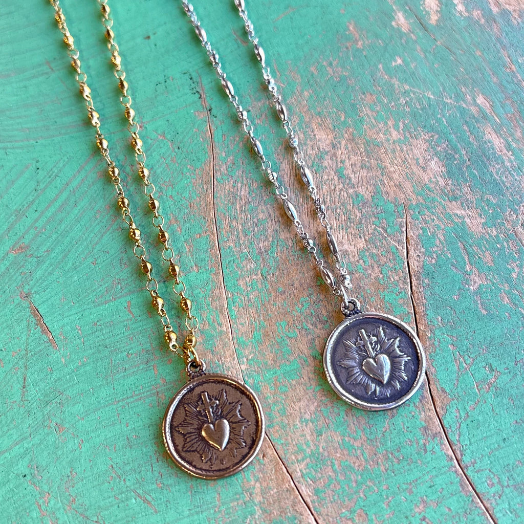 Double Sided Sacred Heart Necklace