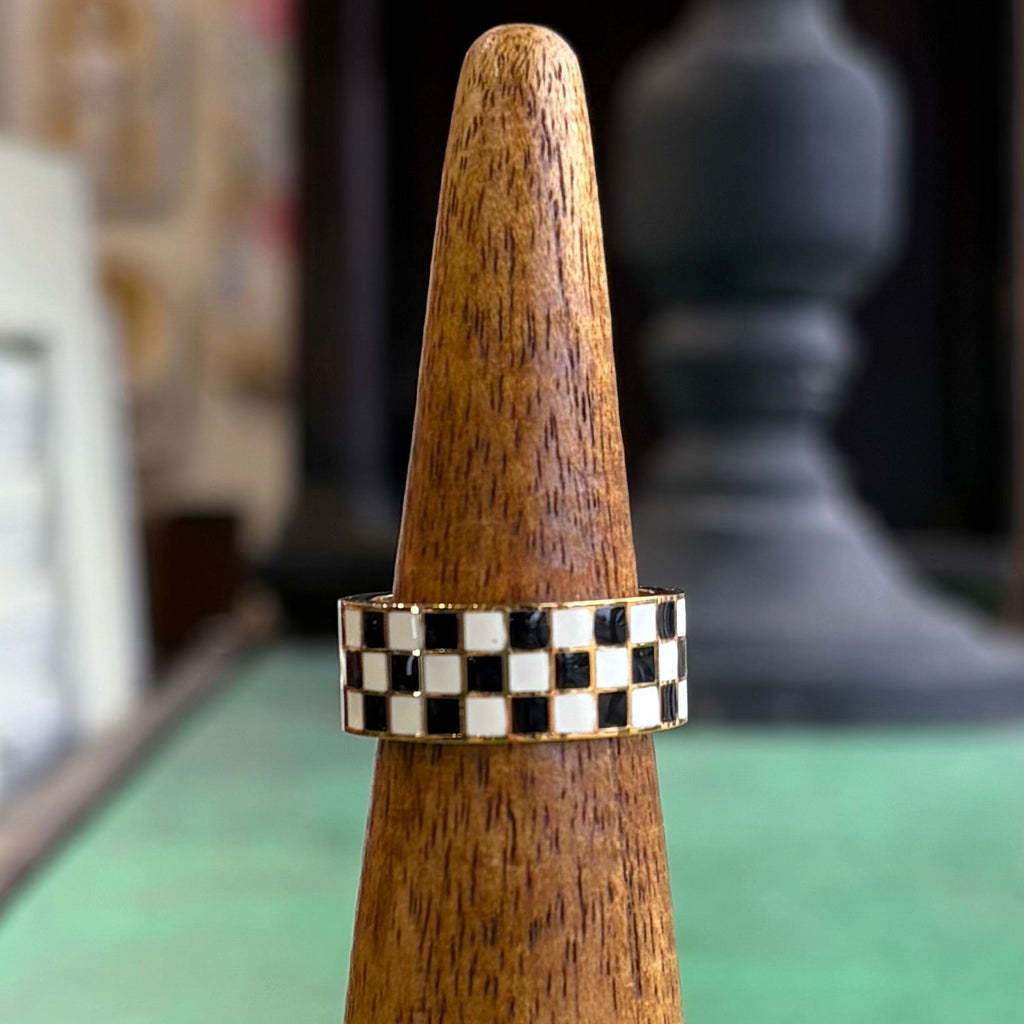 Checkered Gold Stainless Steel Heart Necklace, Earrings or Ring