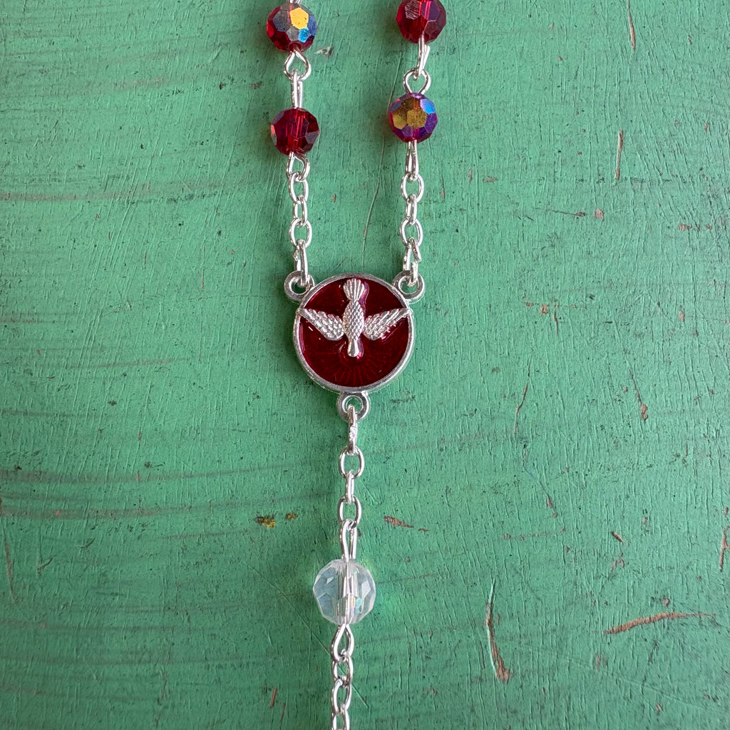 Ruby Confirmation Rosary in Clear Case