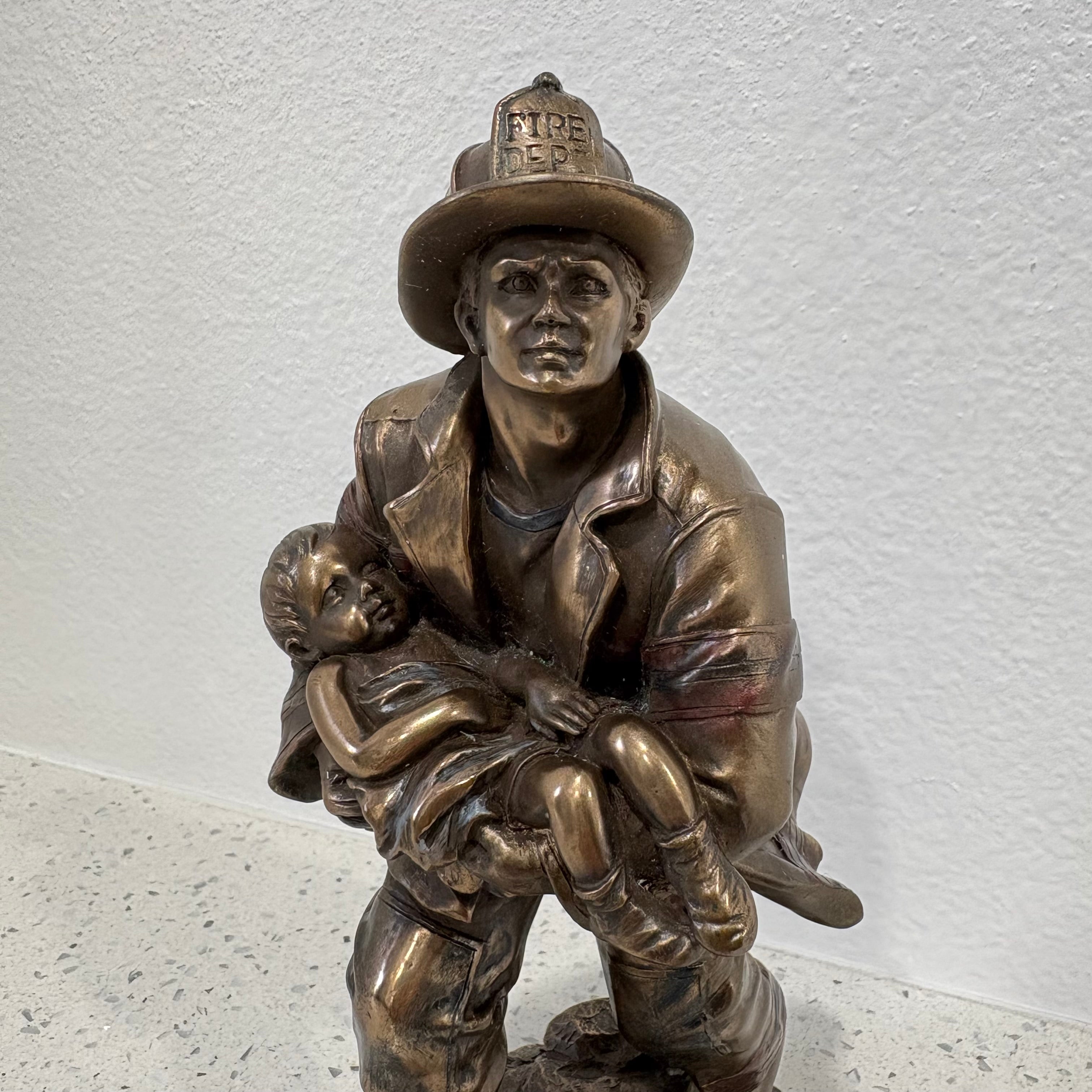 Fireman Rescue Child Statue