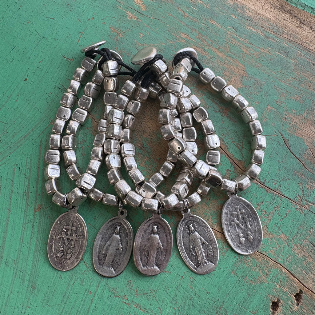 Brushed Silver Plated Miraculous Medal Bracelet