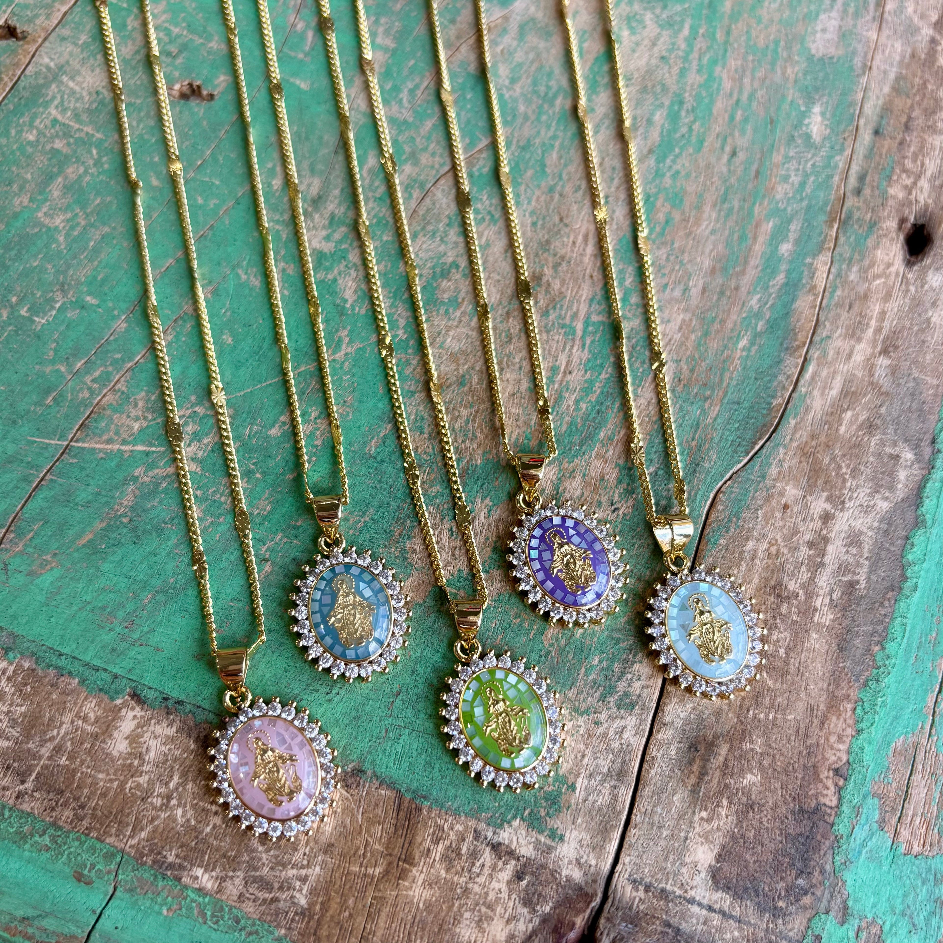 Mosaic CZ Our Lady of Grace Chain Neckace