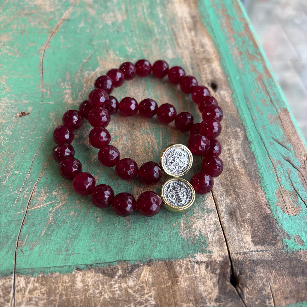 Cranberry Two Tone St Benedict Bracelet