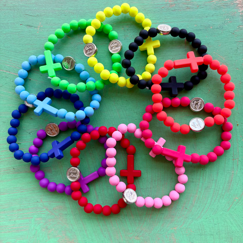 Ave Maria Silicone Rosary Bracelet - Colorful Catholic Decade Bracelet