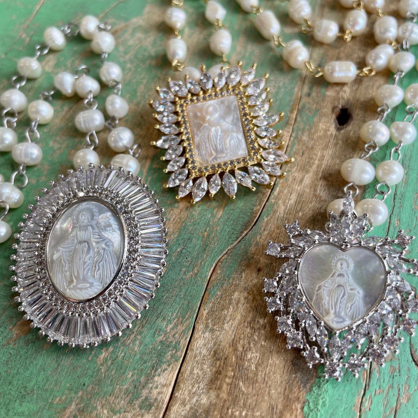 Our Lady of Grace Shell CZ FW Pearl Necklace