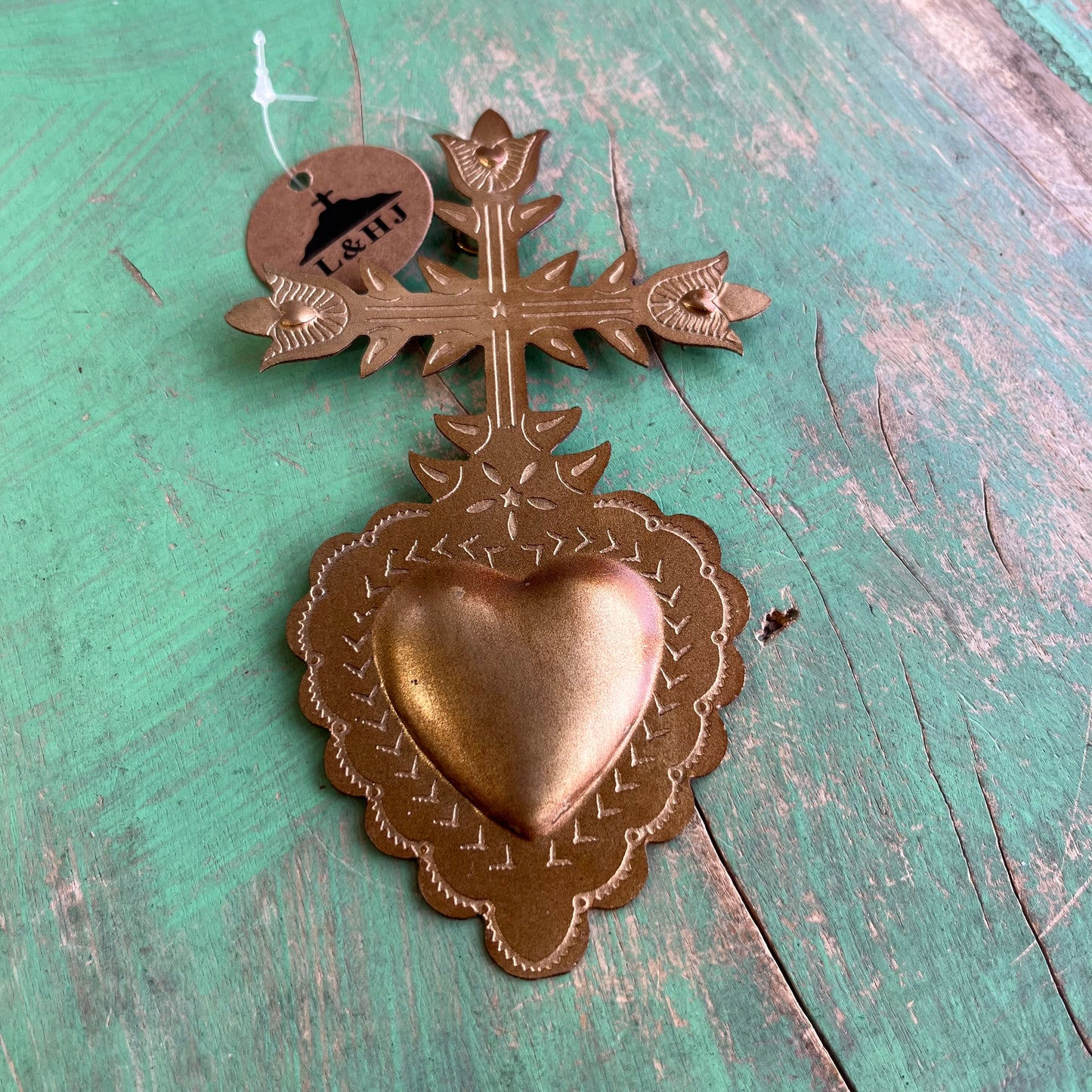 Small Cross My Heart Tin Ornament