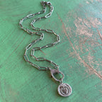 Sacred Heart Mother of Pearl CZ Clasp Paperclip Necklace