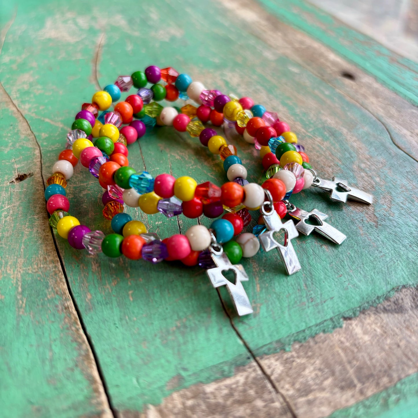 Multicolor Heart Cross Bracelet