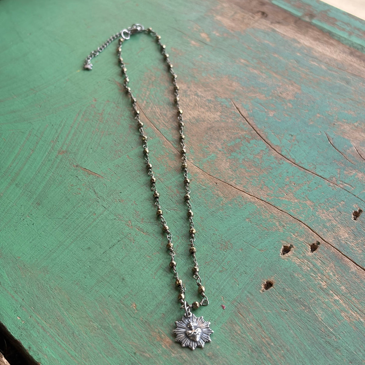 Sacred Heart Burst Hematite Necklace